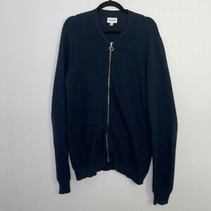 Frank and Oak ribbed navy o ring zipper jacket